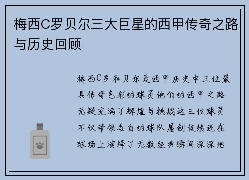 梅西C罗贝尔三大巨星的西甲传奇之路与历史回顾
